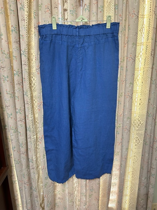 Cloth & Stone Blue Linen Blend Wide Leg Crop Pants Paperbag Waist L - Picture 5 of 5